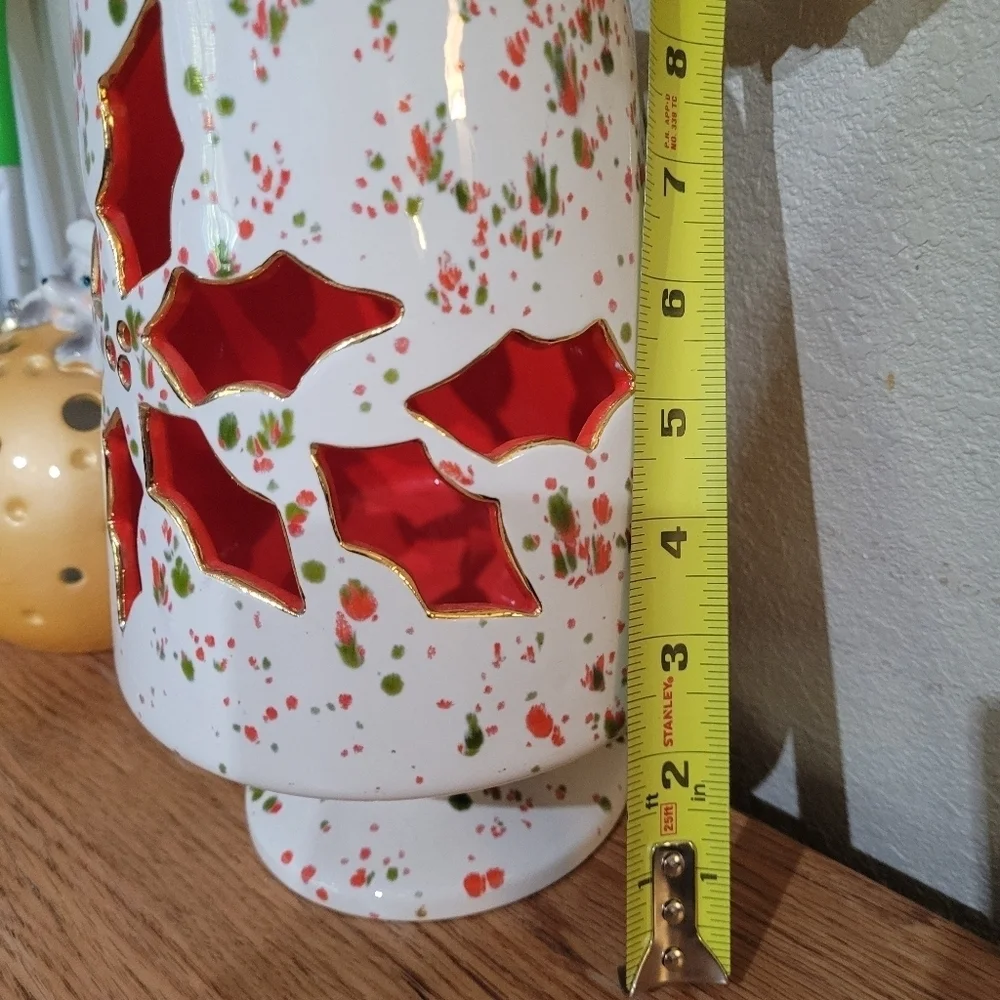 Vintage Red White & Green Splatter Candle Holder